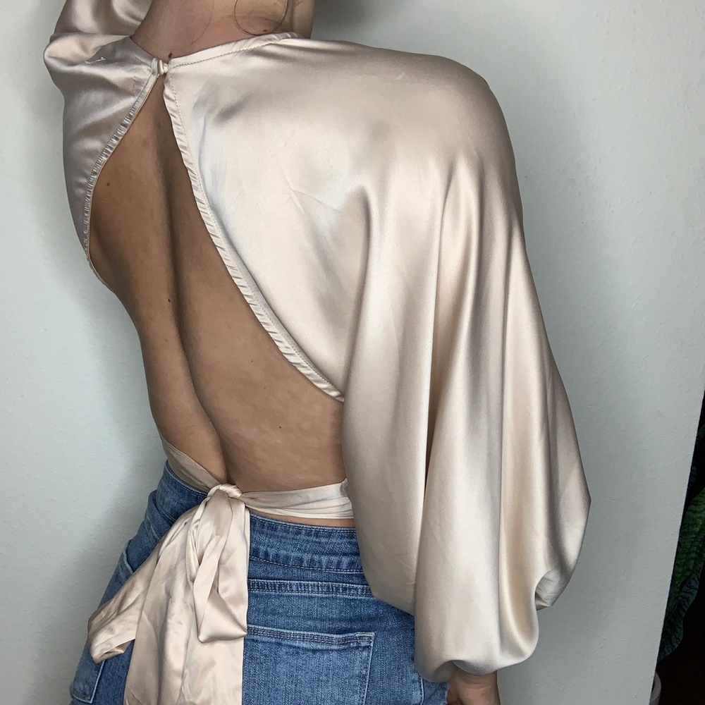 Silky open back blouse